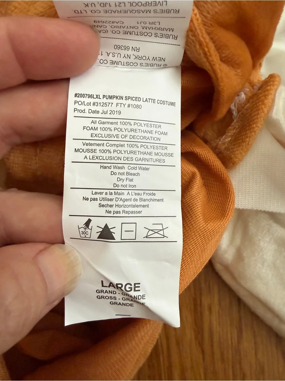 Rubies pumpkin spice dog dress up costume large